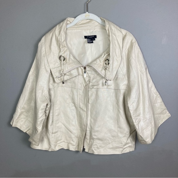 Sandro linen jacket size large neutral boxy spring nautical minimal relaxed crop - Picture 4 of 9